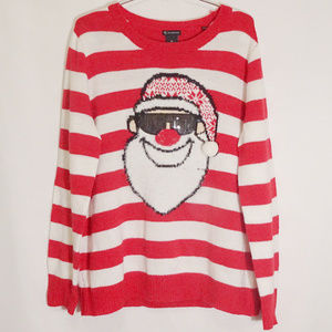 Hipster Santa Striped Womens Sweater Size XL